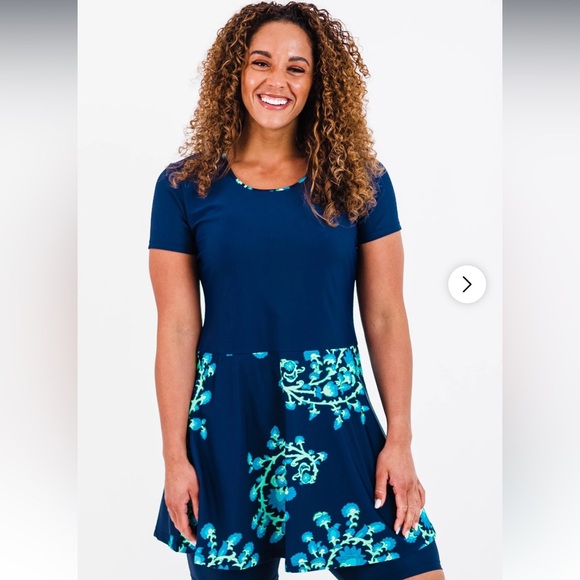 Calypsa Vintage Swim Dress NWT Medium Barbados Blue/Navy - Picture 2 of 5